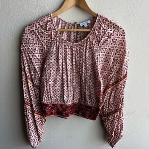 Tribal floral print long sleeve crop top